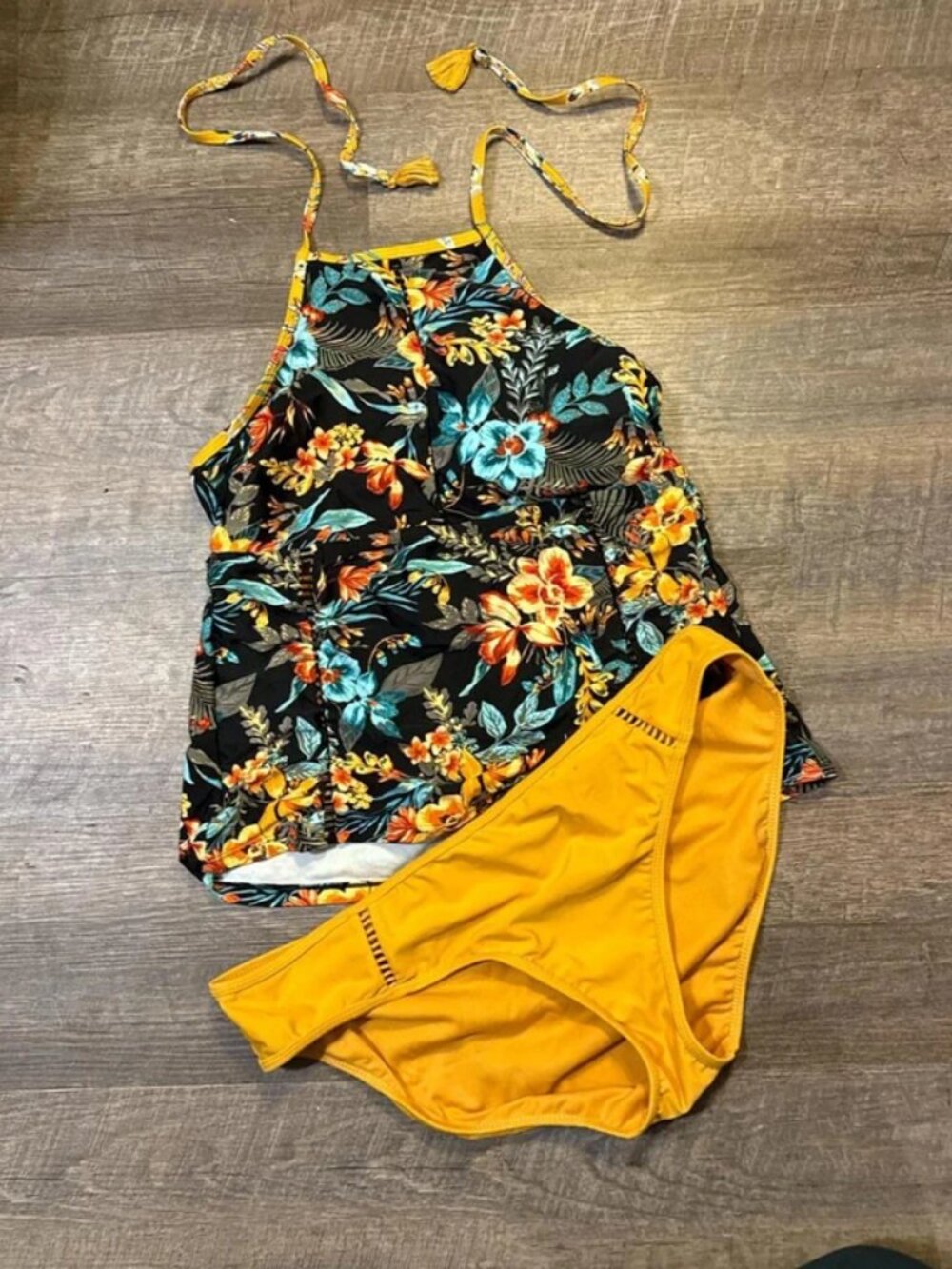 Time and Tru Women's Yellow and Orange Bikinis-and-tankini-set